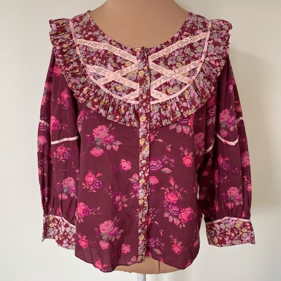 LoveShackFancy X REVOLVE Morrison Spiced Apple Red Cottagecore Peasant Top NWT M - Picture 4 of 12
